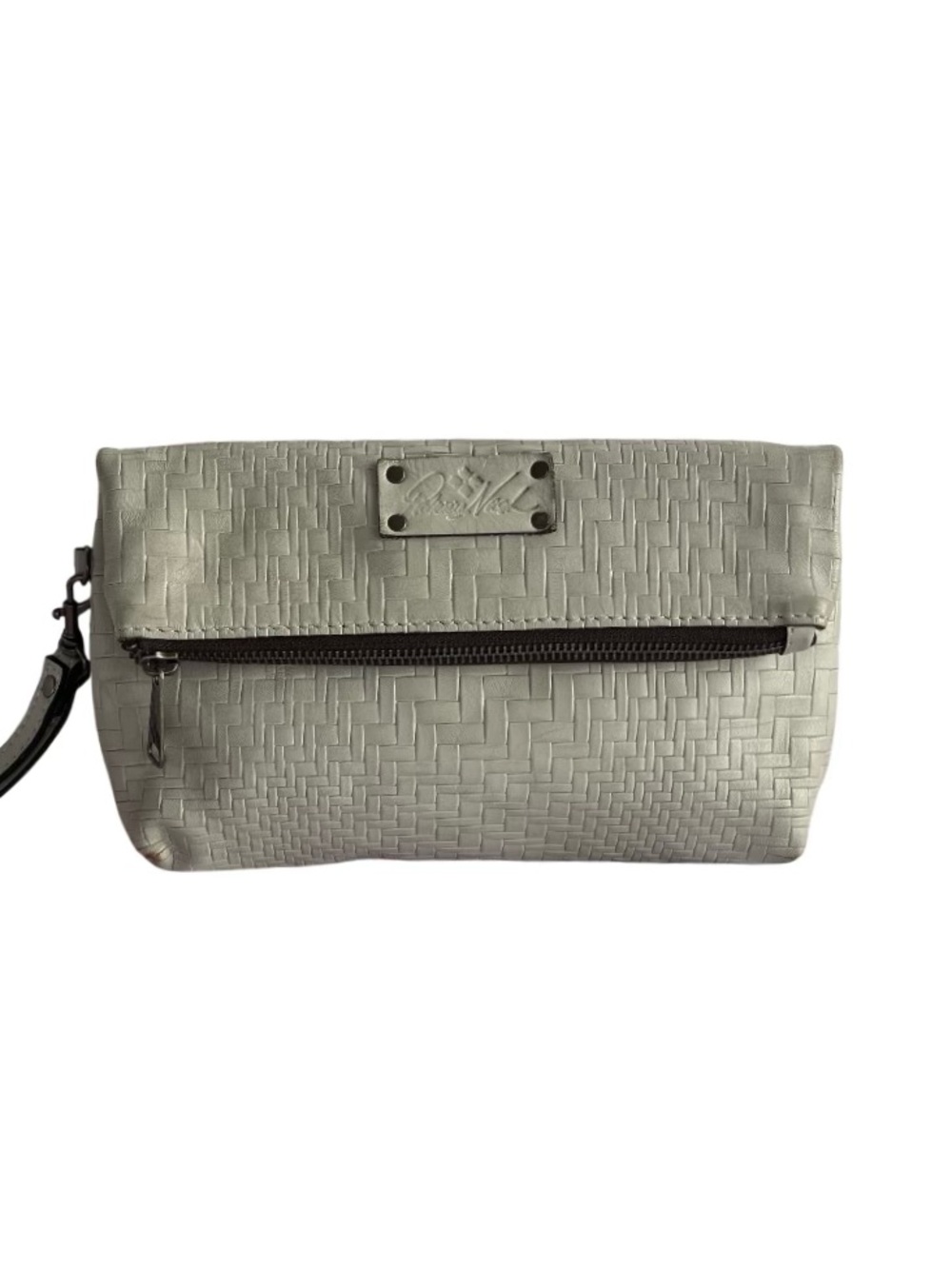 Patricia Nash Light Gray Woven Leather Foldover Wristlet Clutch